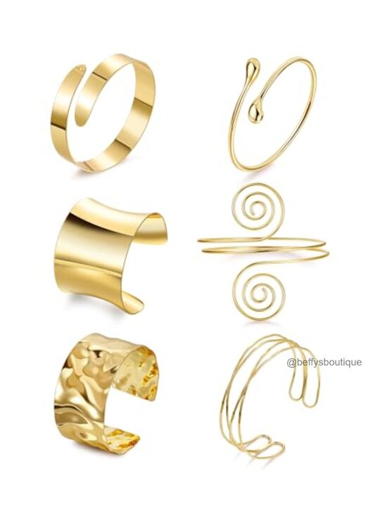 Jewelry - 6pc Arm Cuff Bracelet Set Coil Wire Open Bangle Adjustable Minimalist Jewelry